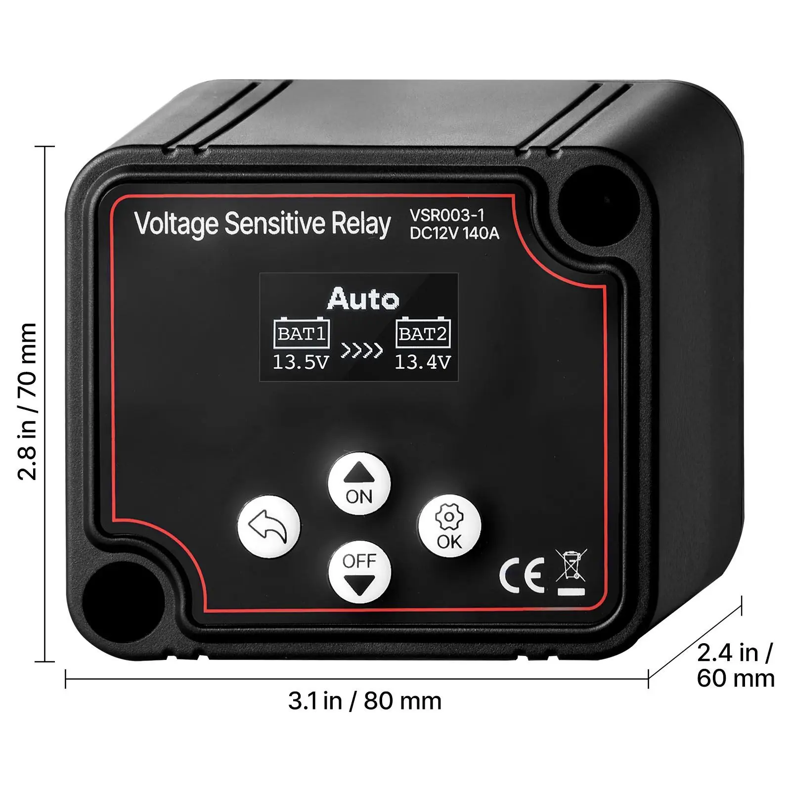 Dual Battery Isolator Kit, 12V 140 Amp, Manual and Automatic VSR Voltage Sensitive Relay with Voltmeter, LCD Screen, Smart