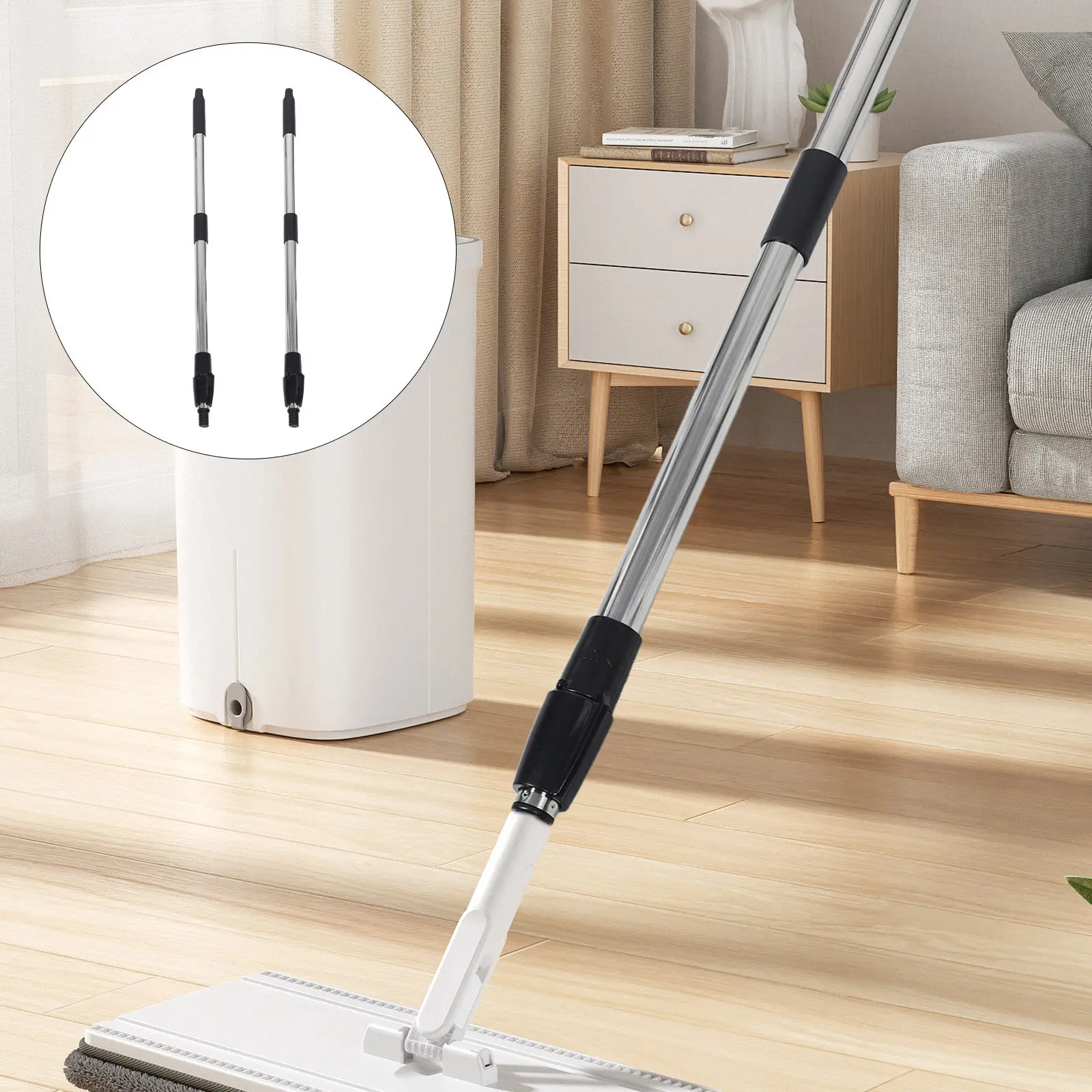 2Sets Threaded Mop Poles Stainless Steel Telescopic Extension Handle Detachable Multi Section Adjustable Replacement Mop Stick
