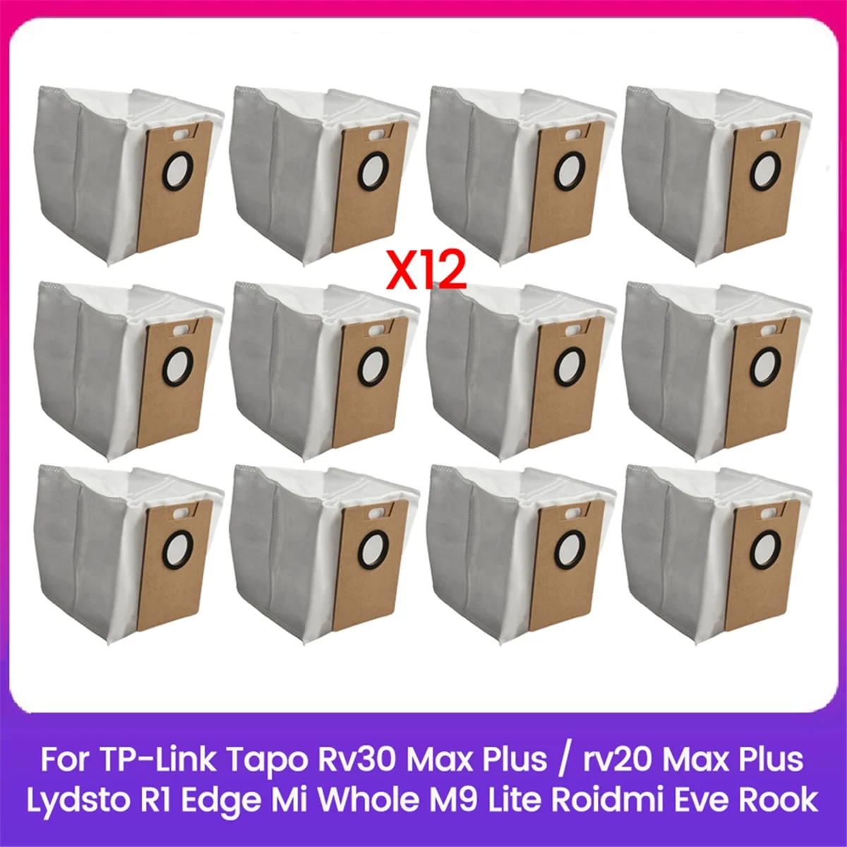 M17K Dust Bag for TP-Link Tapo RV30 Max Plus/RV20 Max Plus/Lydsto R1 Edge/MiWhole M9 Lite/Roidmi Eve Rook Vacuum Parts 12PCS