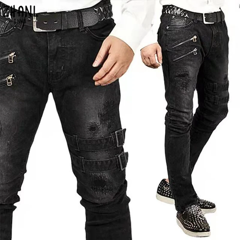 Plus Size Straight Jeans Man Pants Spring Summer Boyfriend Jeans Streetwear Skinny Zips 3 Colors Cacual Long Denim Trousers