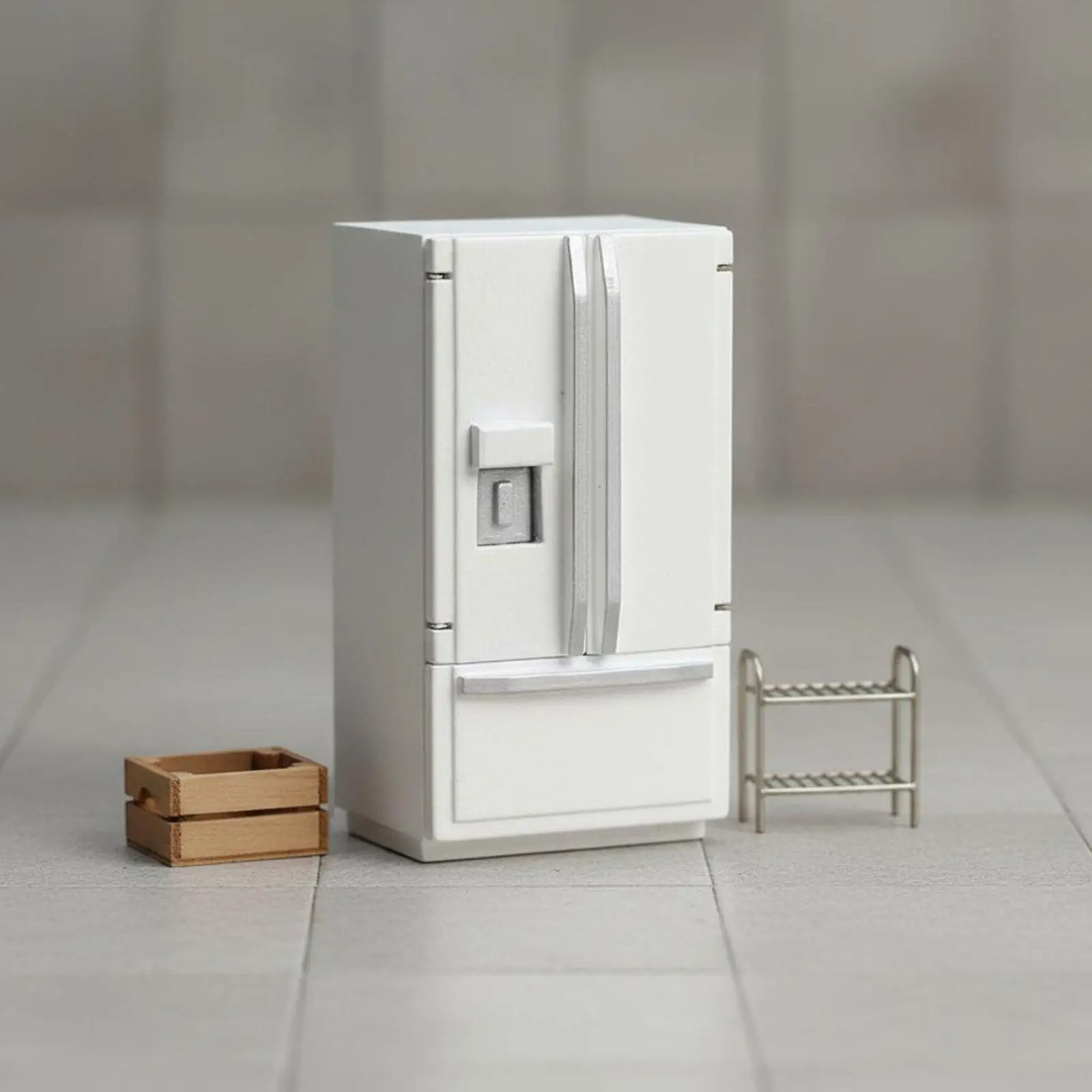 Dollhouse Kitchen Fridge Opening Doors 1:12 Scale Refrigerator Realistic Design Miniature Refrigerator for Collectors,
