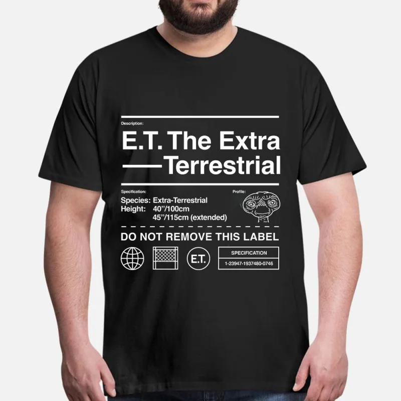 E.T. The Extra-Terrestrial Care Label Retro Alien Movie Graphic T shirt for Sci-Fi Fans 100% cotton printed All size Tops S-6XL