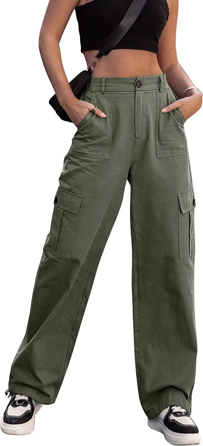 Pantaloni casual estivi nuovi Pantaloni da lavoro a gamba larga a vita alta in cotone da donna 2025 Pantaloni da donna europei e americani