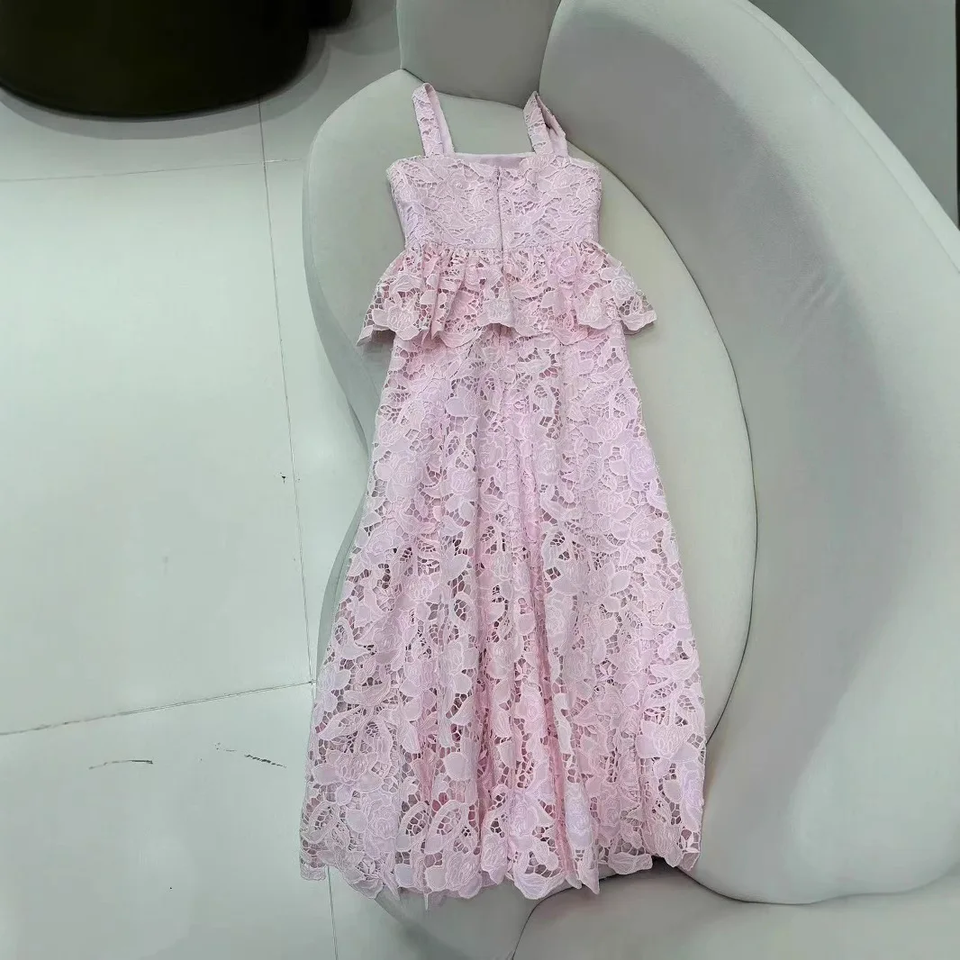 Robe élégante découpée en dentelle rose pour femmes, robes de soirée luxueuses pour femmes