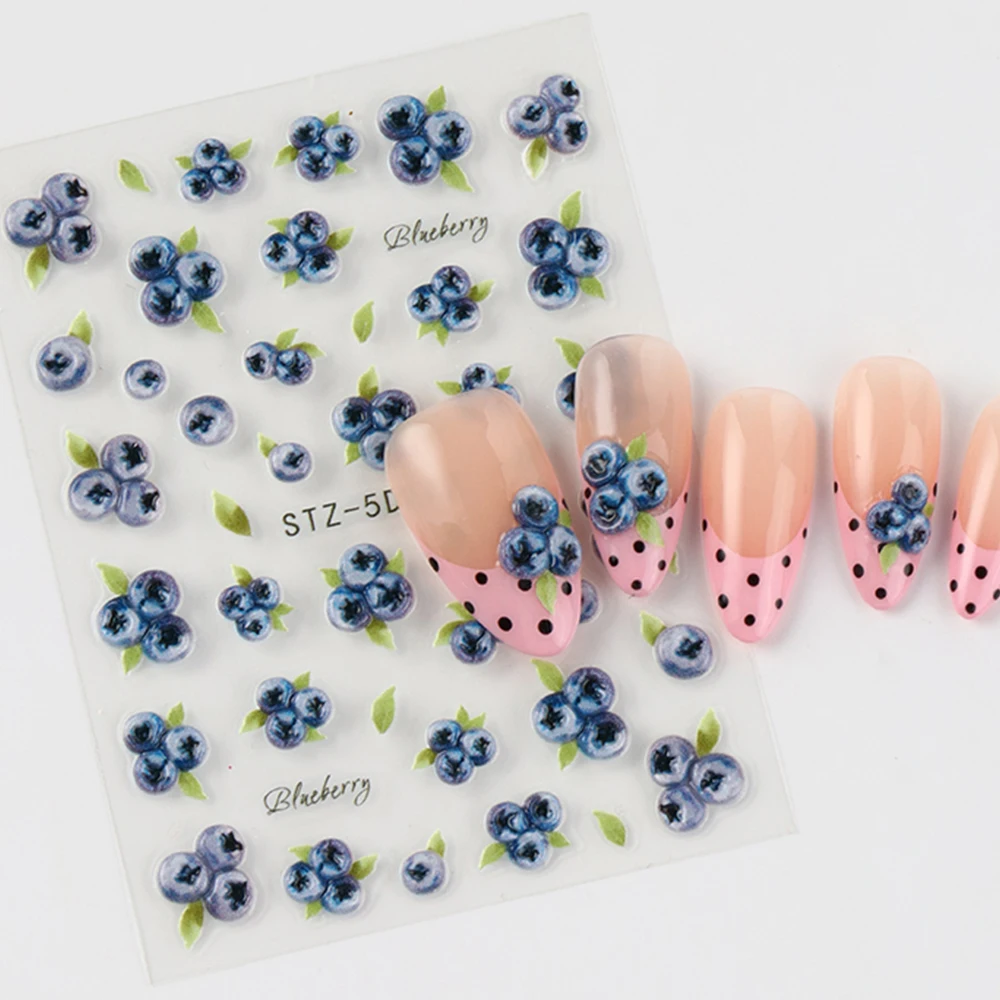 1/2 Stück Niedliche Sommer-Blaubeer-3D-Nagelkunst-Aufkleber 5D Gravierte Blaubeer-Nagelsticker DIY Maniküre-Designs Nageldekorationen – Detail 6