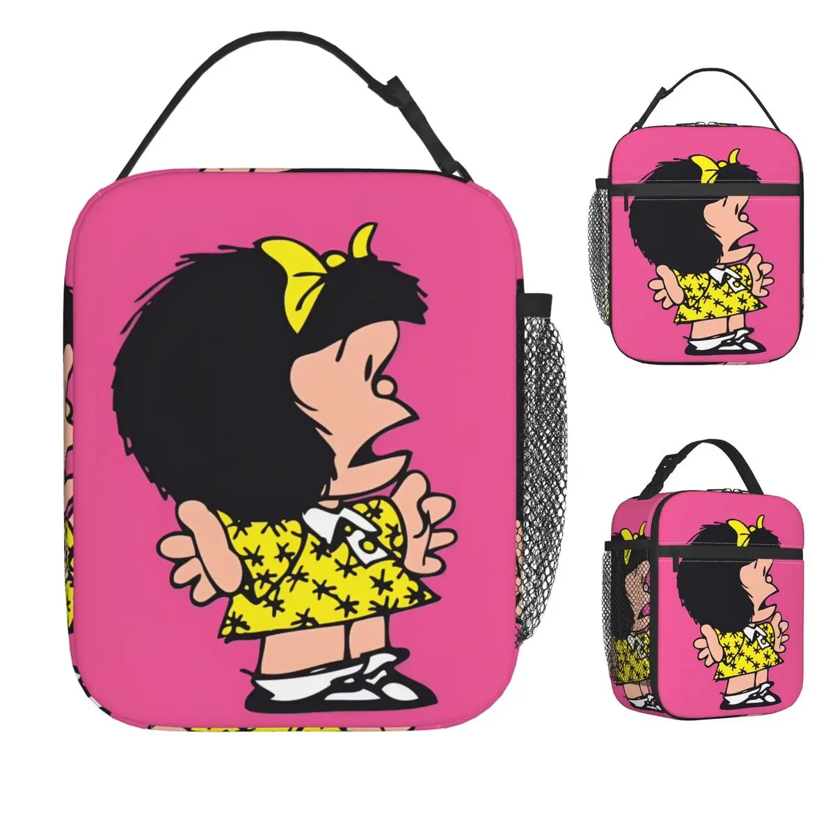 

Mafalda Comic Cartoon Kawaii Lunch Bag Travel Lunch Box For Women Leisure Custom Tote Food Bags Oxford Cooler Bag
