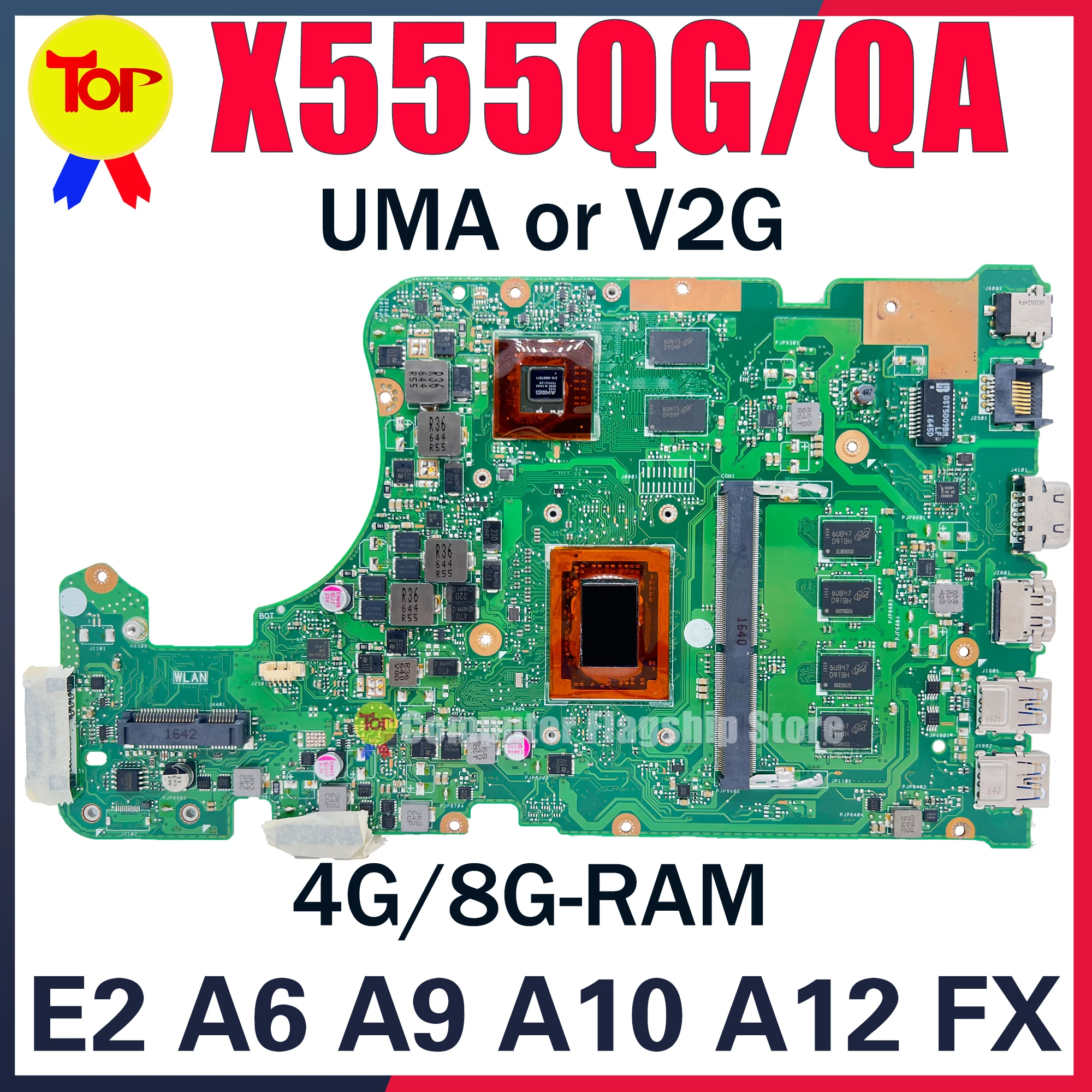 

X555QG Laptop Motherboard For ASUS X555BP X555B A555Q X555BA K555Q A555B K555B E2 A6 A9 A10 A12 FX-9800 4G/8GRAM Mainboard