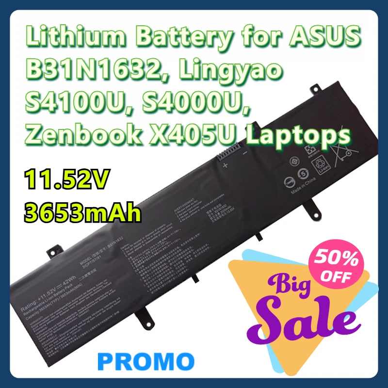 

Lithium Battery for ASUS B31N1632, Lingyao S4100U, S4000U, Zenbook X405U Laptops