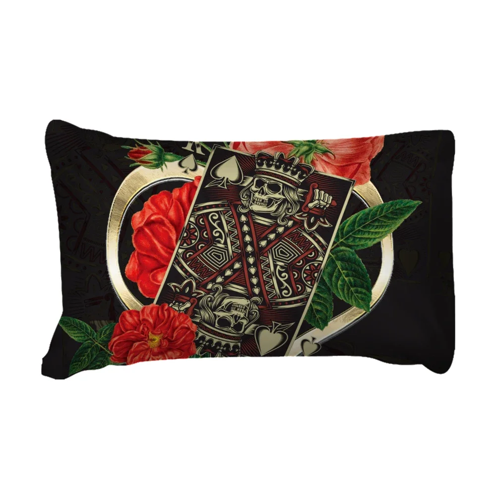 Biancheria da letto Set copripiumino di qualità con stampa reattiva Set trapunta king size con teschio di zucchero Rose Poker Bone 2/3 pezzi Biancheria da letto nera