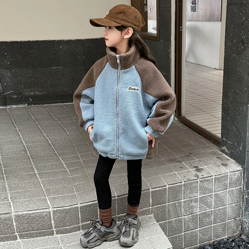 

2025 winter children's imitation fur coat autumn girls' wool sweater top boys' long-sleeved sports jacket cotton coat