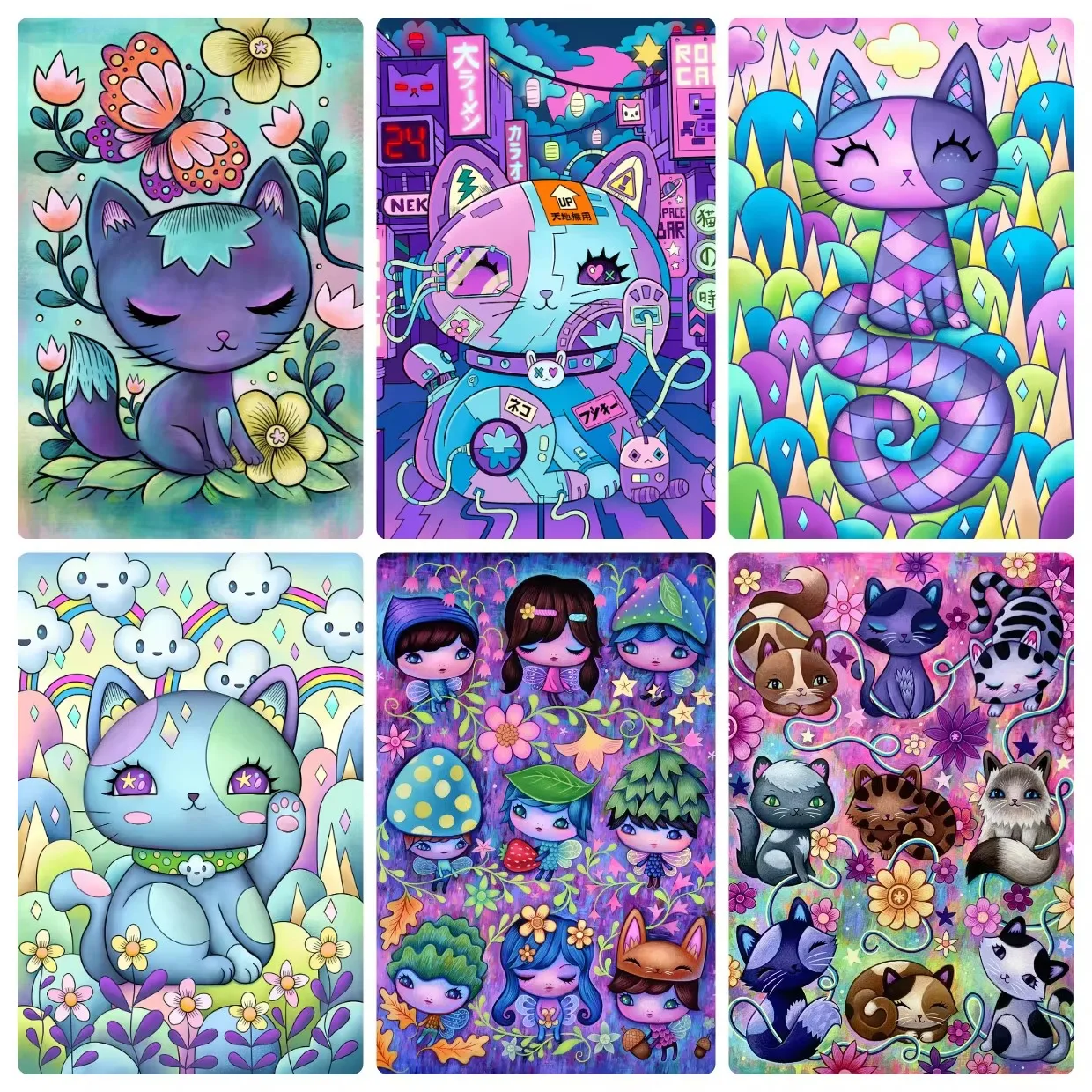 Diamantmalerei Tier Katze Fantasy Cartoon Mädchen Diamantmosaik Handgemachte Kunst Exquisites Kreatives Geschenk Heimdekoration