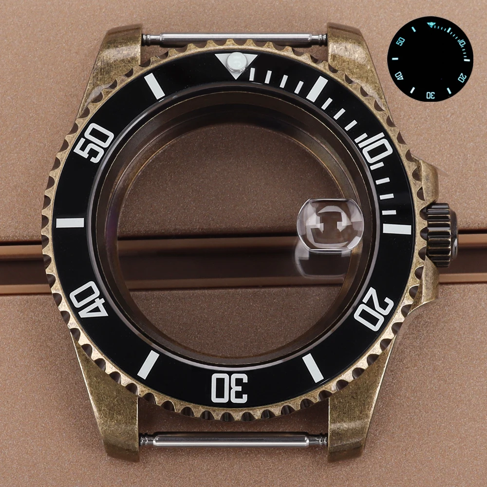 

Bronze Retro 40mm Watch Case C3 Luminous Bezel 120clicks For SUB GMT NH35 NH36 NH34 NH38 4R36 Movement 28.5mmDial Sapphire Glass