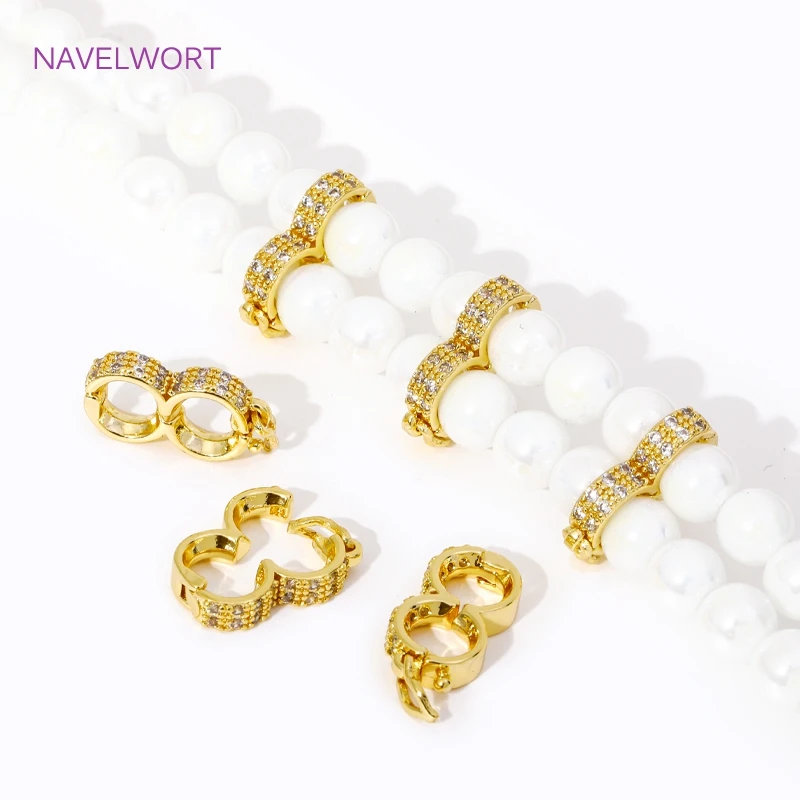 18K Gold Plated Inlaid Zircon Pearl Enhancer Clasp Necklace Shortener Clasp,For DIY Jewelry Making Accessories Connectors