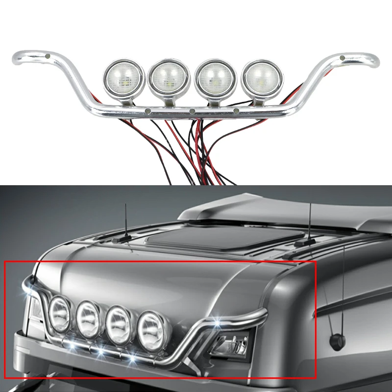 

LED Simulation Metal Silver Sun Visor Dome Light for 1/14 Tamiya RC Truck Car Scania 770S 6X4 56368 8X4 56371 Diy Parts Toys