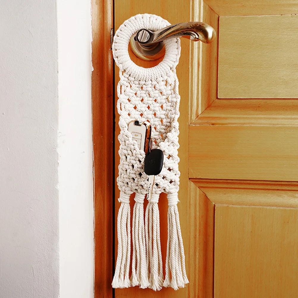 

Cotton Rope Hanging Pouch Bohemia Hand-Woven Tapestry Tassels Wall Decor Storage Holder For Living Room Bedroom Office