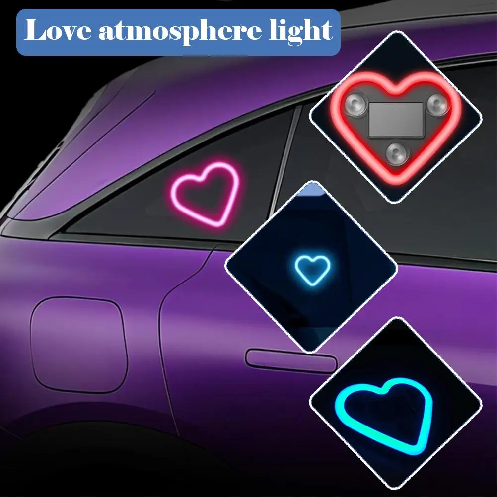Solar Emitting Sweet Heart Atmosphere Light Wiring Free Car Triangle Window Decoration Motor Interior Modification Neon Lamp
