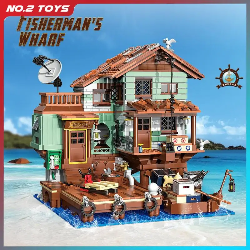 

DIY Creative Houseboat Seaside Street View Building Blocks Model Boys Girls Toys Fishing Village Hut Blocks Bricks Toy for Child