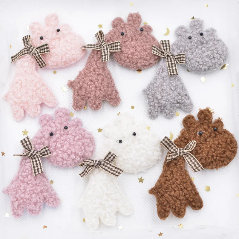 Upscale Teddy Plush Padded Patches Bow Rhinestone Stick-on Kawaii Hippo Appliques for Hat Clothes Leggings Sewing Supplies