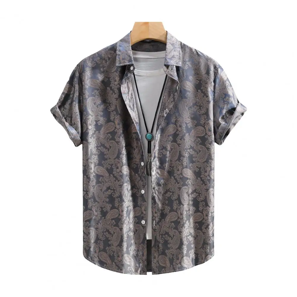 Men Vacation Shirt Stylish Men's Button-down Shirt with Turn-down Collar Short Sleeves Casual Mid-length for Daily for Men