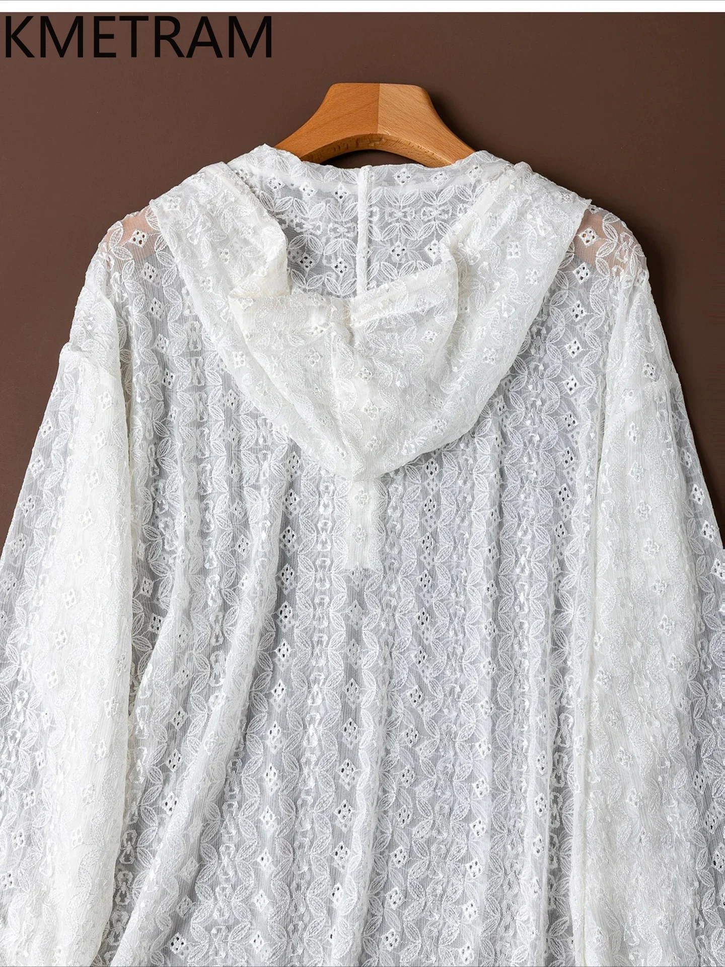 

KMETRAM 100% Real Mulberry Silk White Shirt Women Hooded Embroidered Blouse Sheer Long Sleeve Summer Tops Woman Clothes 2026 셔츠