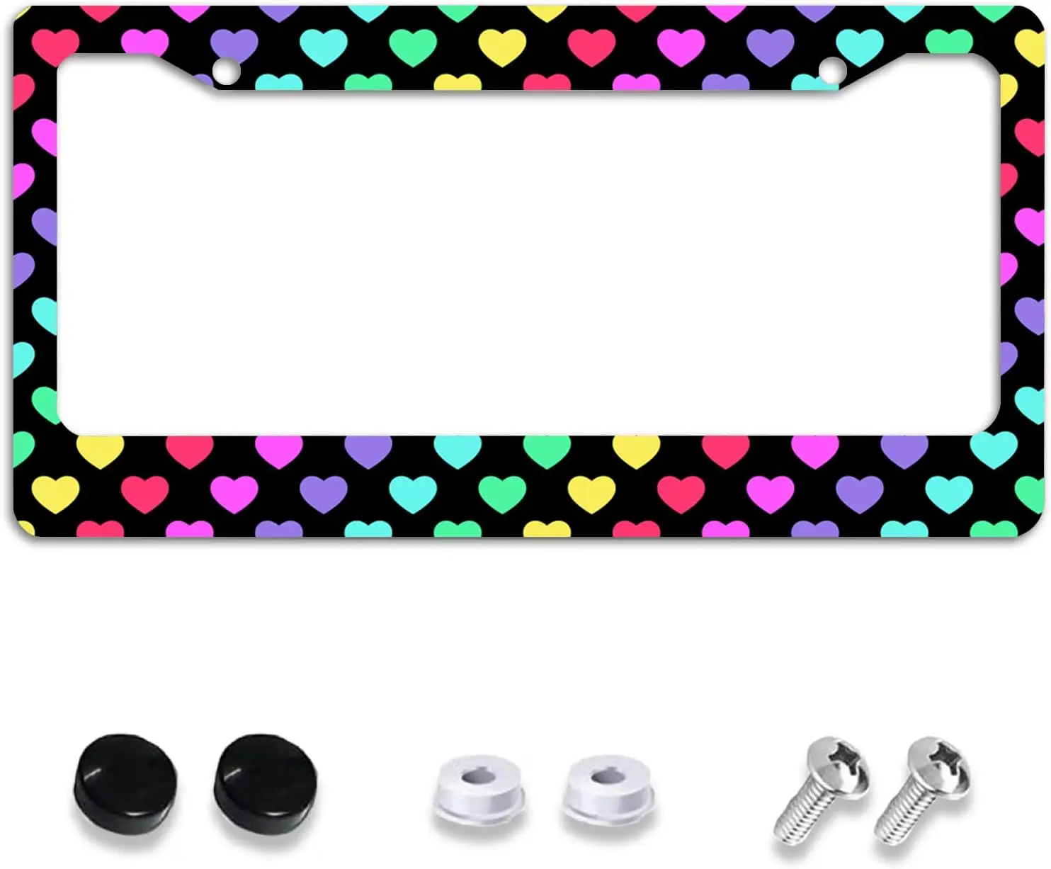 

Colorful Hearts License Plate Frame Rainbow Tag Decorative Aluminum Cover for Women U S Canada Standard Accessories 2 Holes