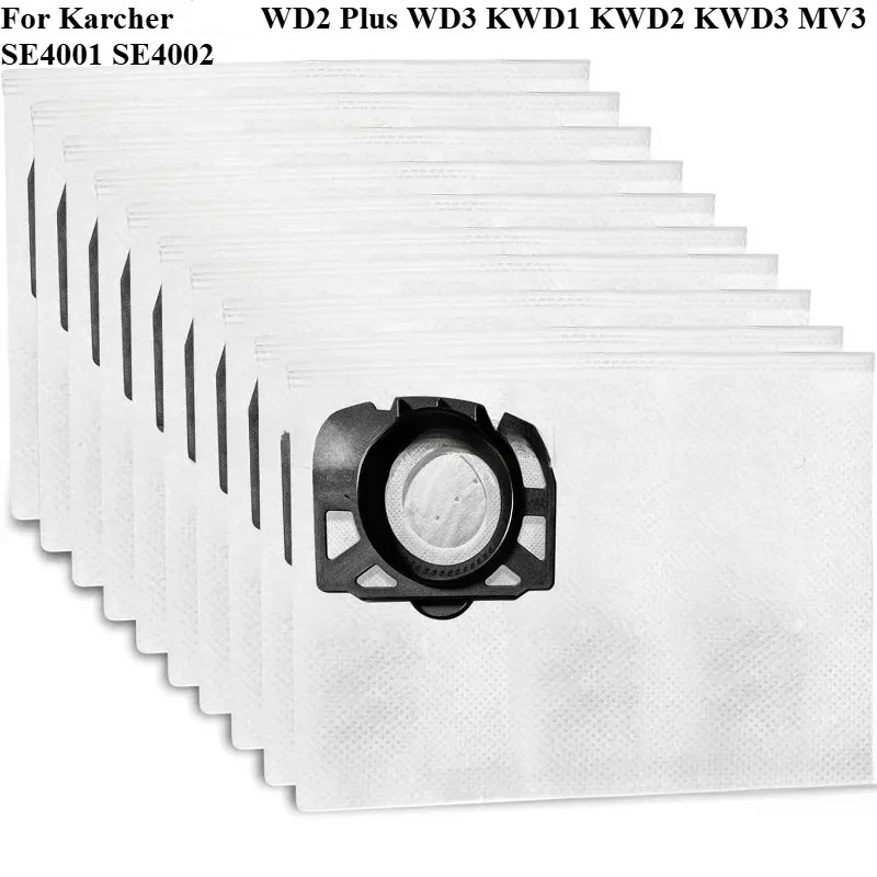 10PCS Dust Bags Wet Dry For Karcher   WD2 Plus WD3 KWD1 KWD2 KWD3 MV3 SE4001 SE4002 Series Dust Bag Vacuum Cleaner Parts