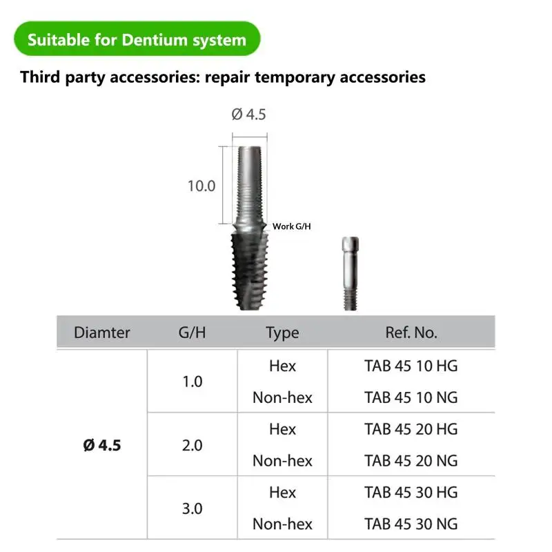 

Reliable Dentium System Dental Screw Hex Non-hex Temporary Abutment for Implant Solutions