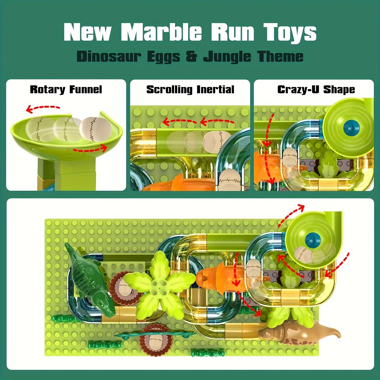 125pcs/set Marble Run Building Blocks with Dino Eggs Fun Marble Maze Blocks, Classic Brick Building Toy Set