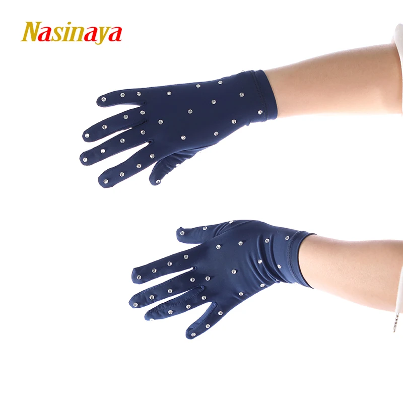 Nasinaya Figure Skating Kids Gloves Custom Adult Fabric Competition Shiny Rhinestones Spandex Polyamide