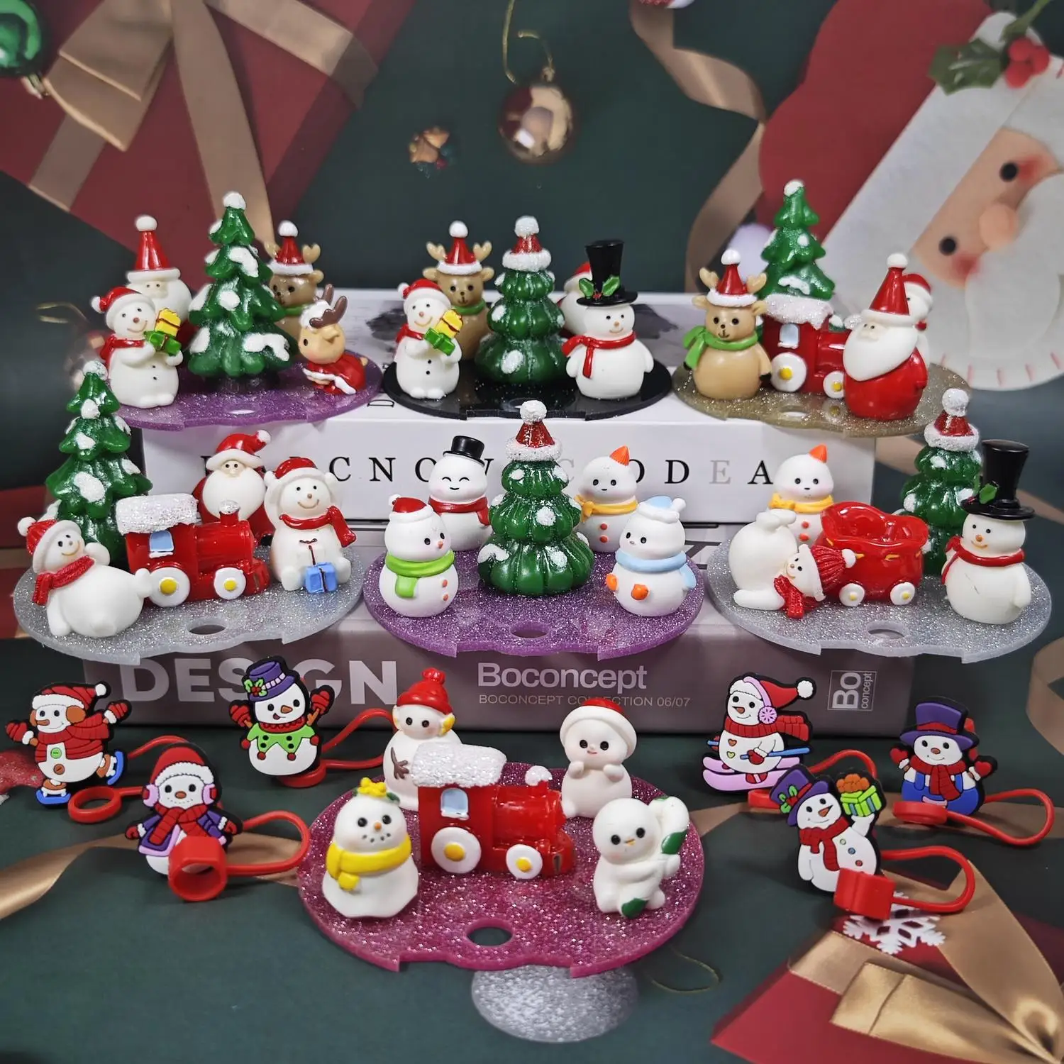 Luminous Christmas Miniature Landscape Acrylic Fixed Slice 40oz Cup Lid Lovely Straw Topper Dust Cap for Party Favors