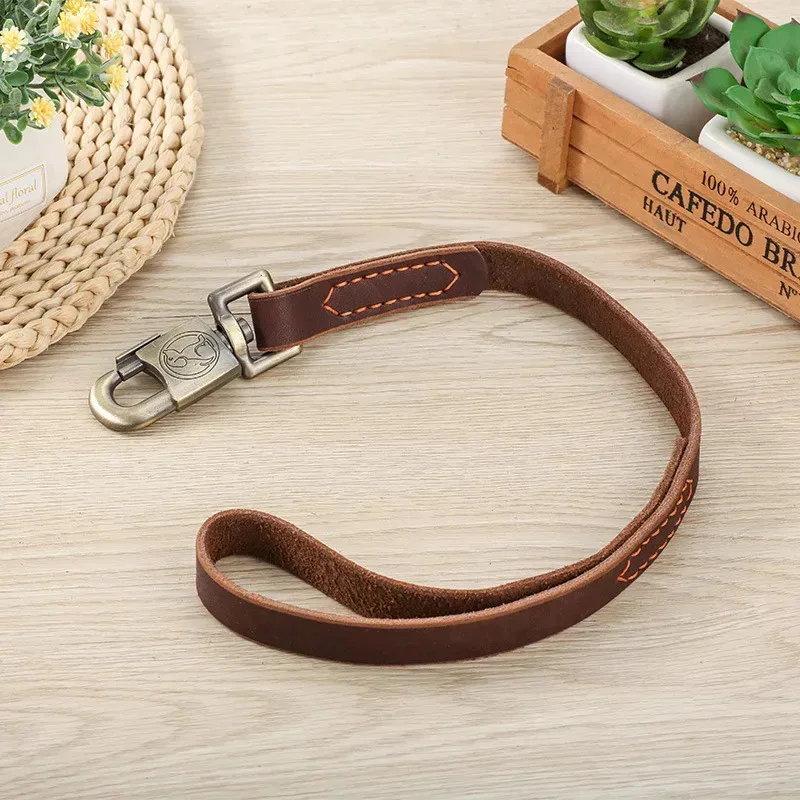 

Genuine Leather Dog Leash - Short Heavy Duty Training Lead with Padded Handle, for Malinois Golden Retriever Large Dogs
