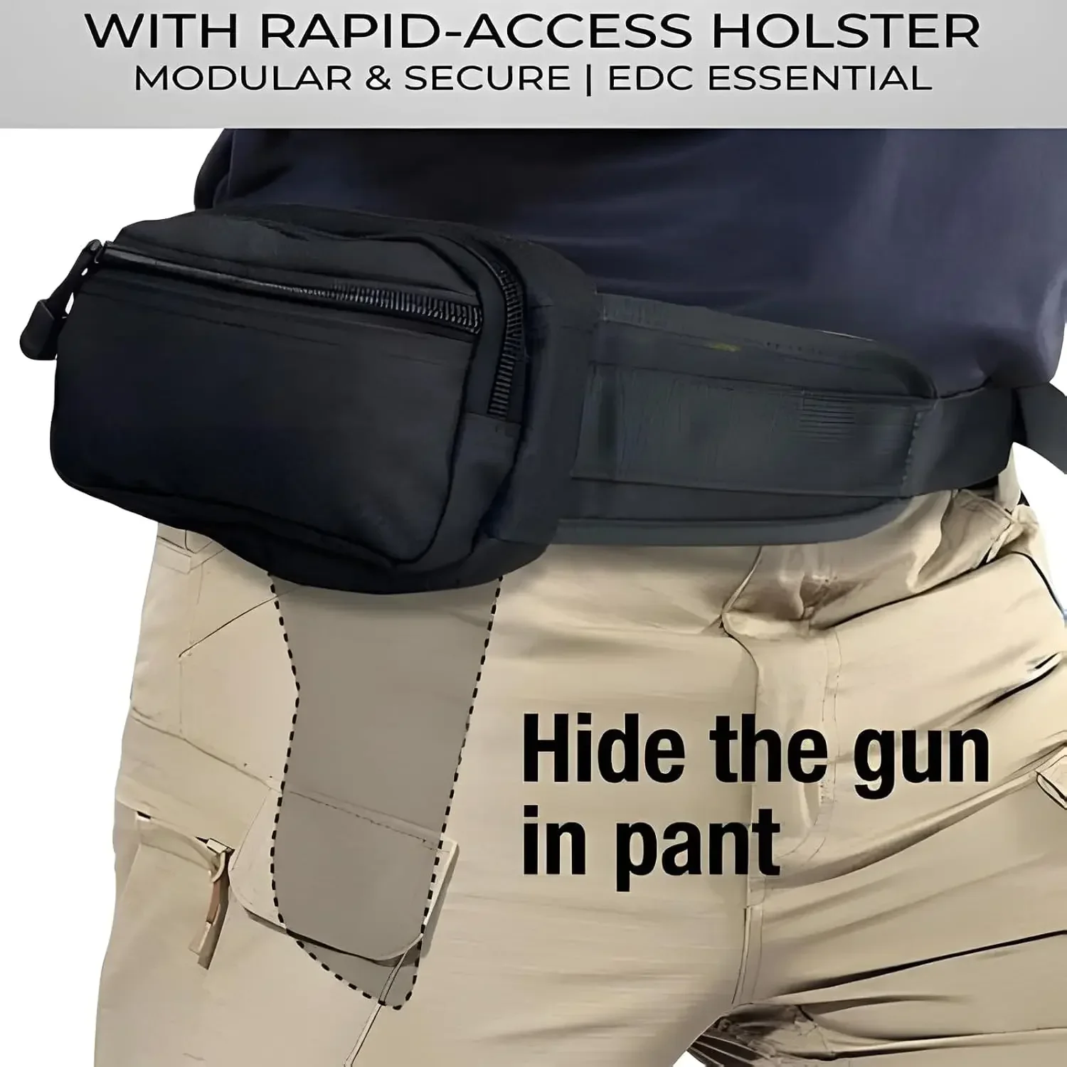 Verdeckte Hüfttasche mit Pistolenfach, taktische Gürteltasche für Herren, Diebstahlschutz, versteckte Waffentasche, 1000D-Nylon, EDC-Hüfttasche. – Detail 4