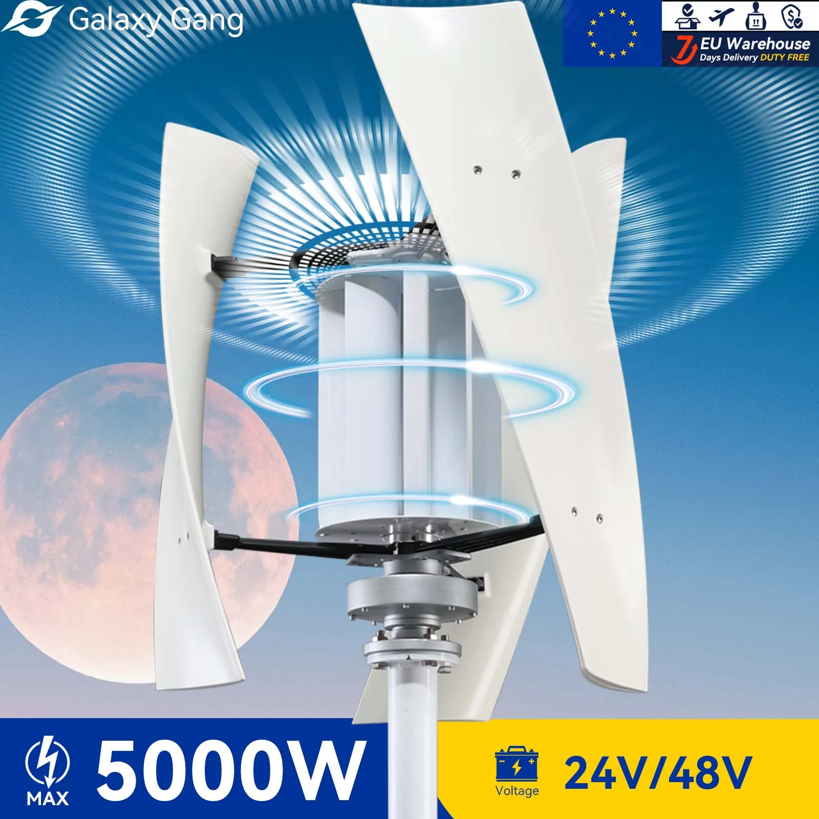 Galaxy Gang 5KW 5000w Vertical Axis Maglev Windmill Turbine High Voltage Generator 24V 48V With Hybrid Charge Controller GGX5