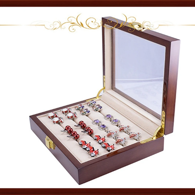 1 PCS Glass Cufflinks Box For Men Painted Wooden Collection Display Box Storage 12Pairs Capacity Jewelry Display Box