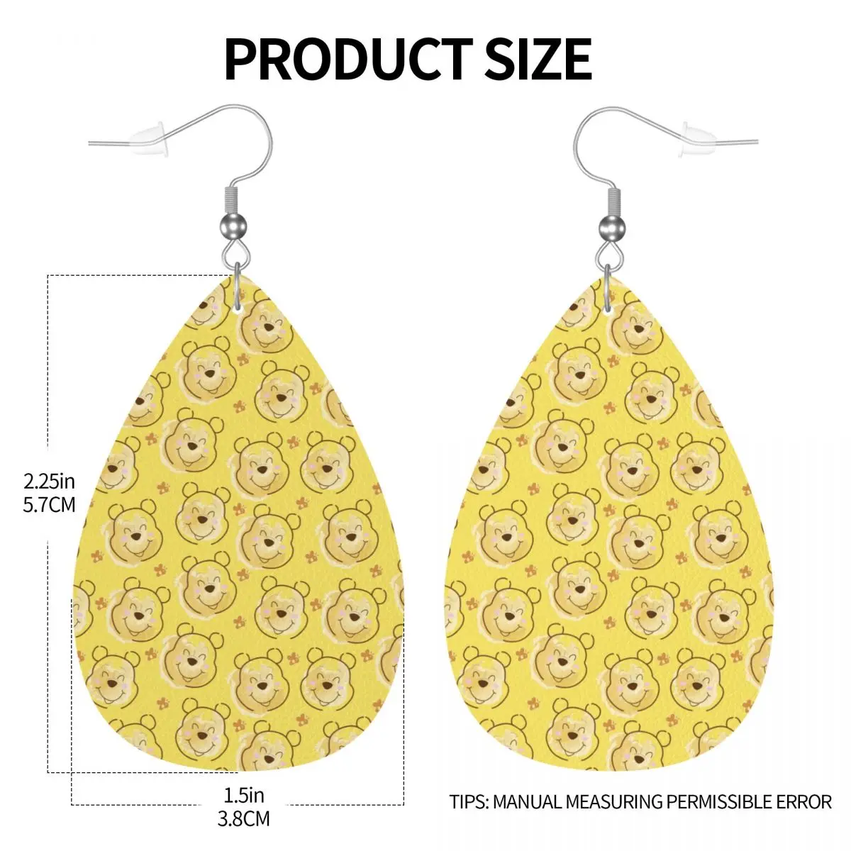 Custom Winnie The Pooh Leather Earrings for Women Teardrop Dangle Earrings Jewelry Accessories view 4