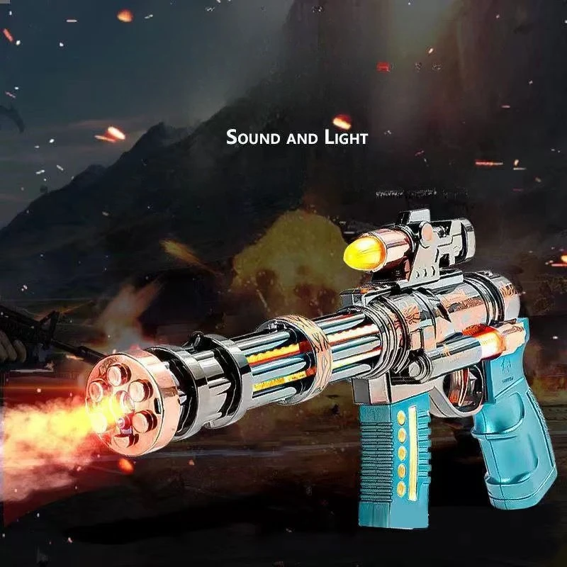 Elektryczny pistolet Gatling z podświetleniem, unikalna zabawka z funkcją natrysku, pistolet z dźwiękiem i światłami LED, pistolet do walki dla dzieci, prezent.