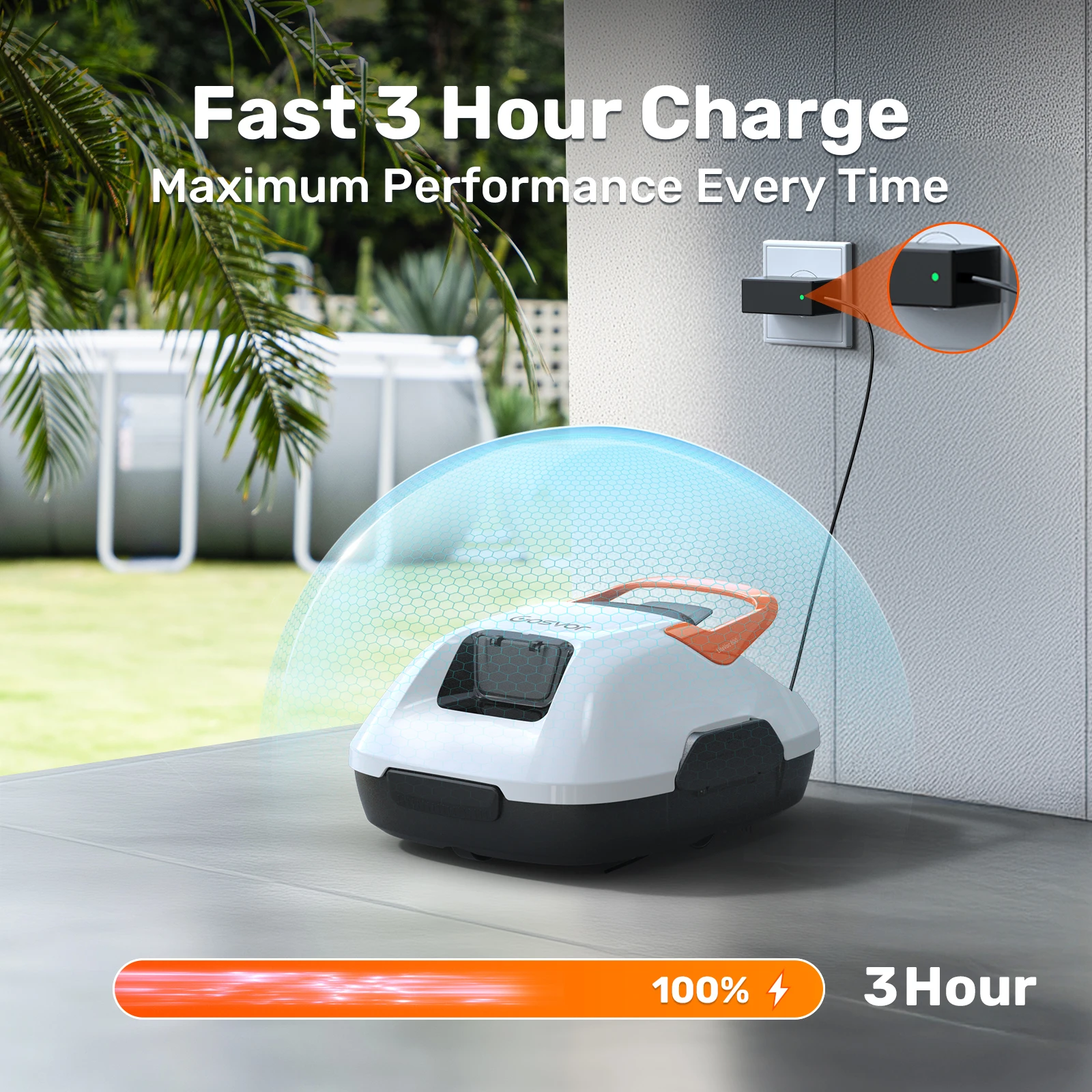 Gosvor Pool Vacuum Cleaner Robot Cordless Robotic for Above Ground Pool Lasts 80 Min, Portable, Self-Parking