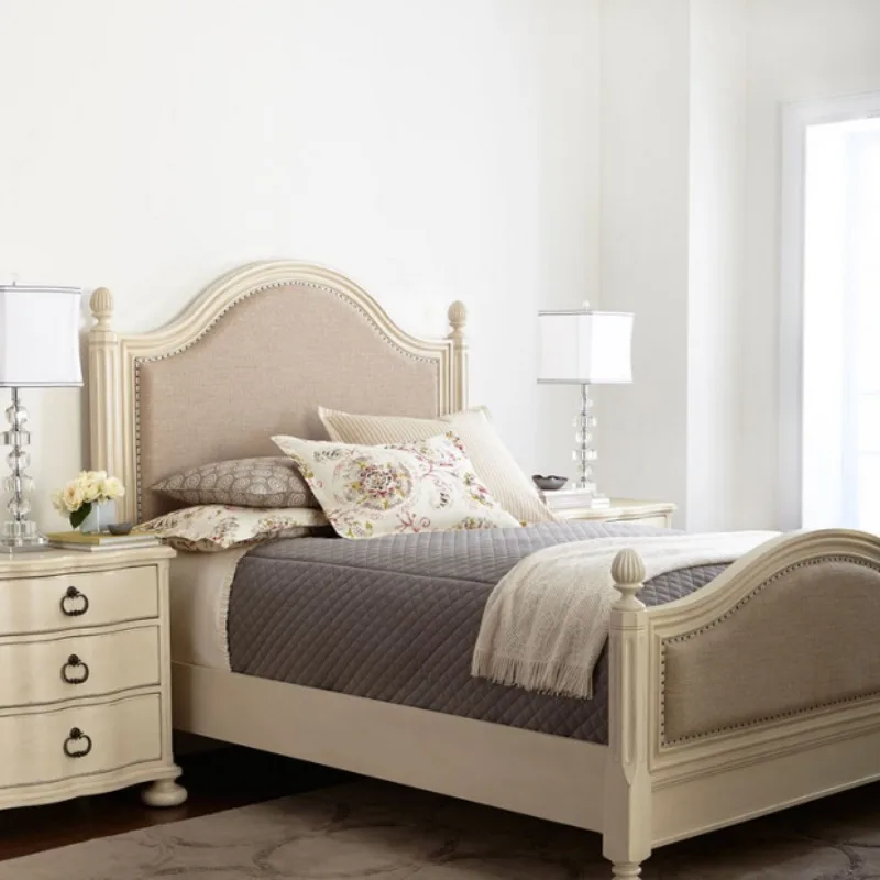 American ivory white solid wood  French country soft bag  Nordic simple 1.8 meters double  European column bed