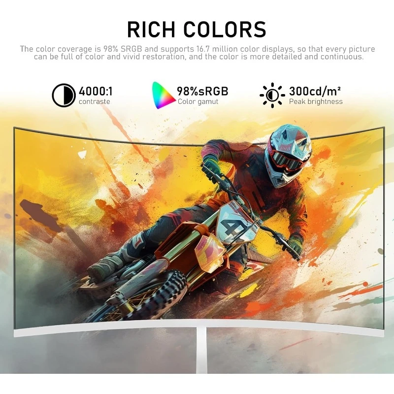 شاشة كمبيوتر شخصي 27 بوصة، شاشات ألعاب منحنية 1800R 280 هرتز، FHD 1080p 1 مللي ثانية، Freesync، 98% sRGB، 178 °   زاوية عرض HDMI2.0، شاشة عرض