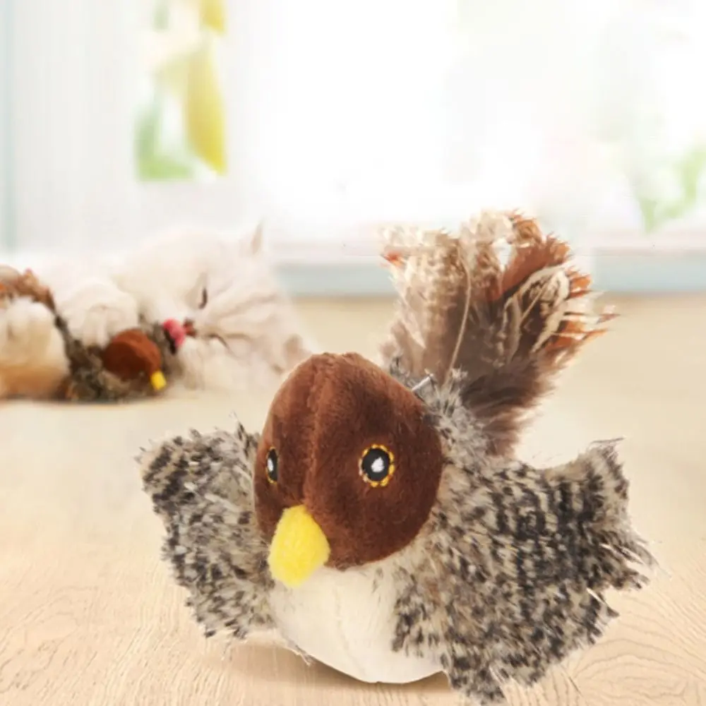 Flapping Bird Sparrow Cat Toy Interactive USB Rechargeable Flying Bird Cat Toys Vivid Chirping Touch-Activated