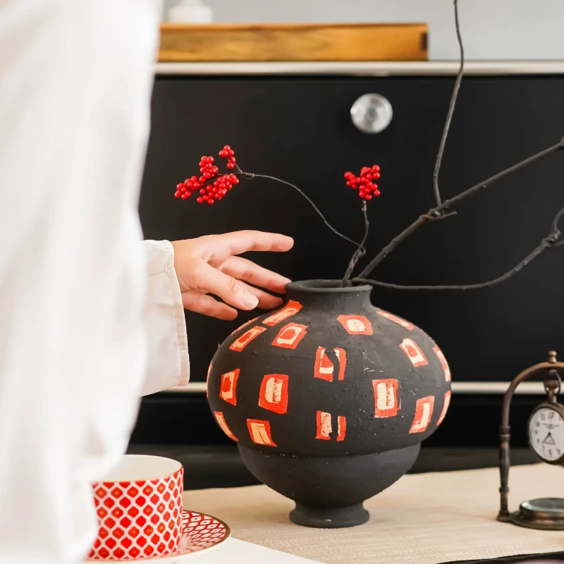Wabi Sabi Jingdezhen Ceramic Art Vase Premium Tabletop Flower Container Living Room Decorative Floral Pot Entryway Home Ornament