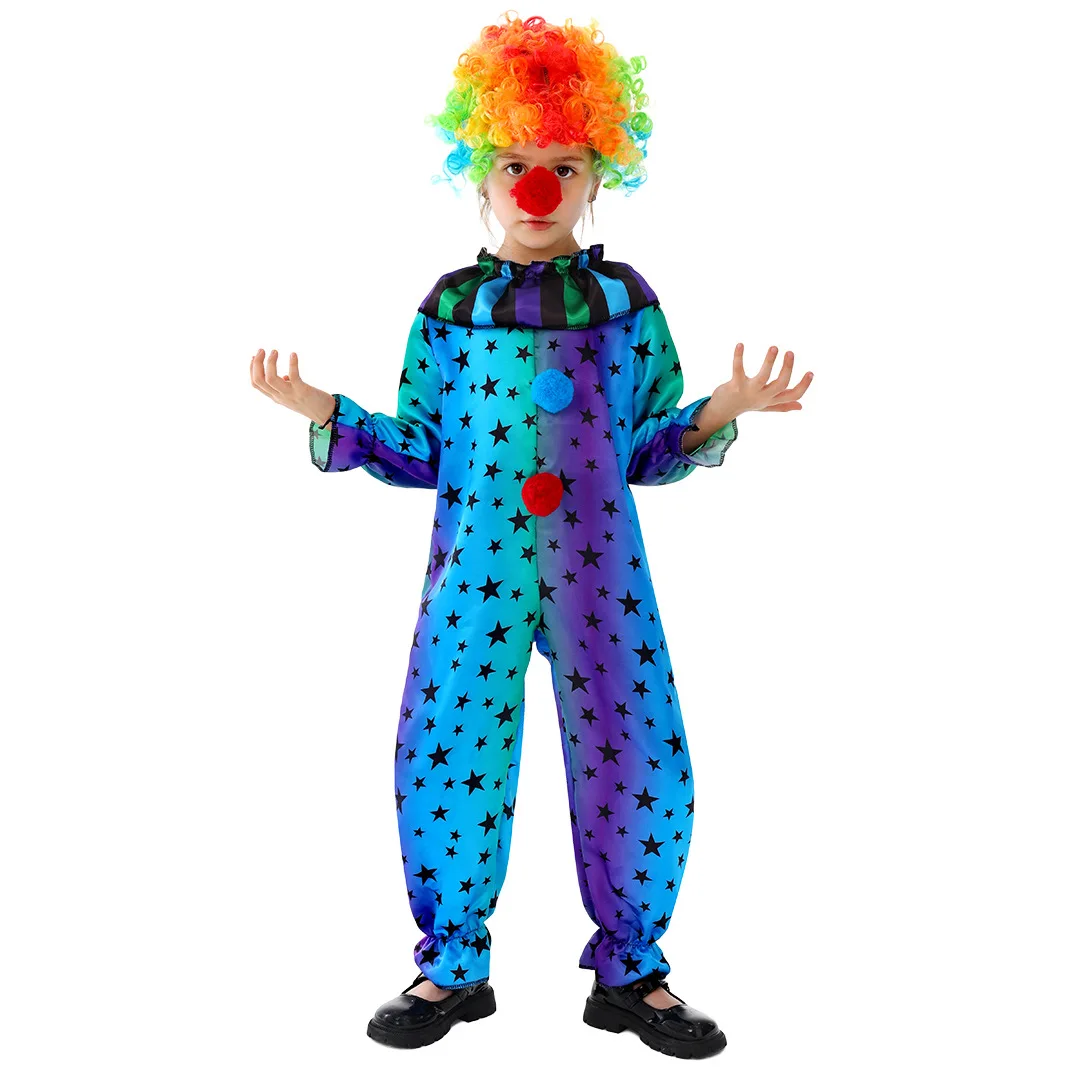

Carnival Clown Costume Children's One-piece Suit With Star Print For Role-playing Party And Performance Wear.