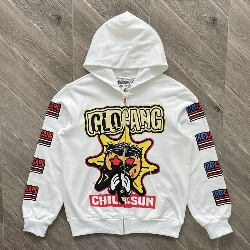 Glo Gang Boyz Worldwide Tee Drink cartoon zip-up hoodie for men and women