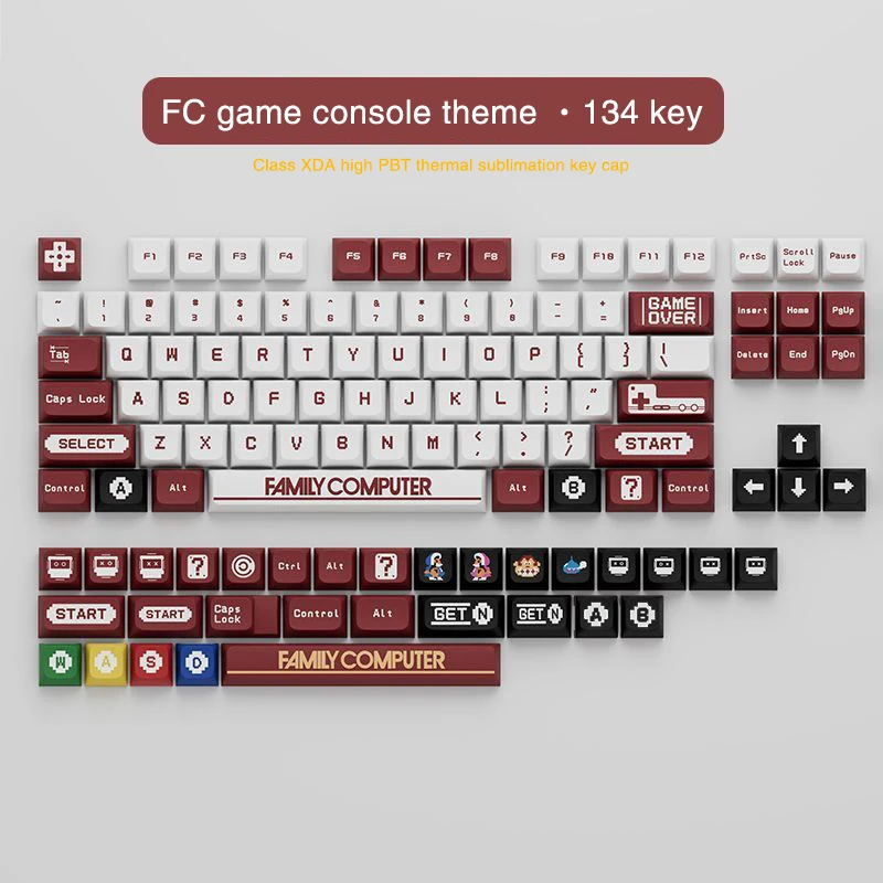 134 PBT Key Caps Set XDA Profile For Mechanical Keyboard DYE-SUB Cute Classic FC Games Console Backlight Keycaps