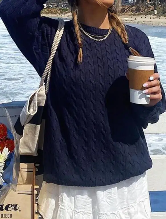 سترة نسائية 2025 خريف شتاء عادية متعددة الاستخدامات بأكمام طويلة معطف صوفي سترة عصرية مريحة عتيقة #2