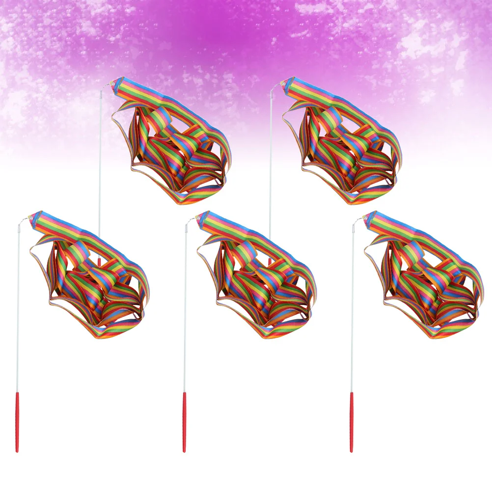 5Pcs Colorful Rhythmic Gymnastics Ribbon Premium Dancing Silk Streamers for Twirling Training Dance Exercise Marching Band