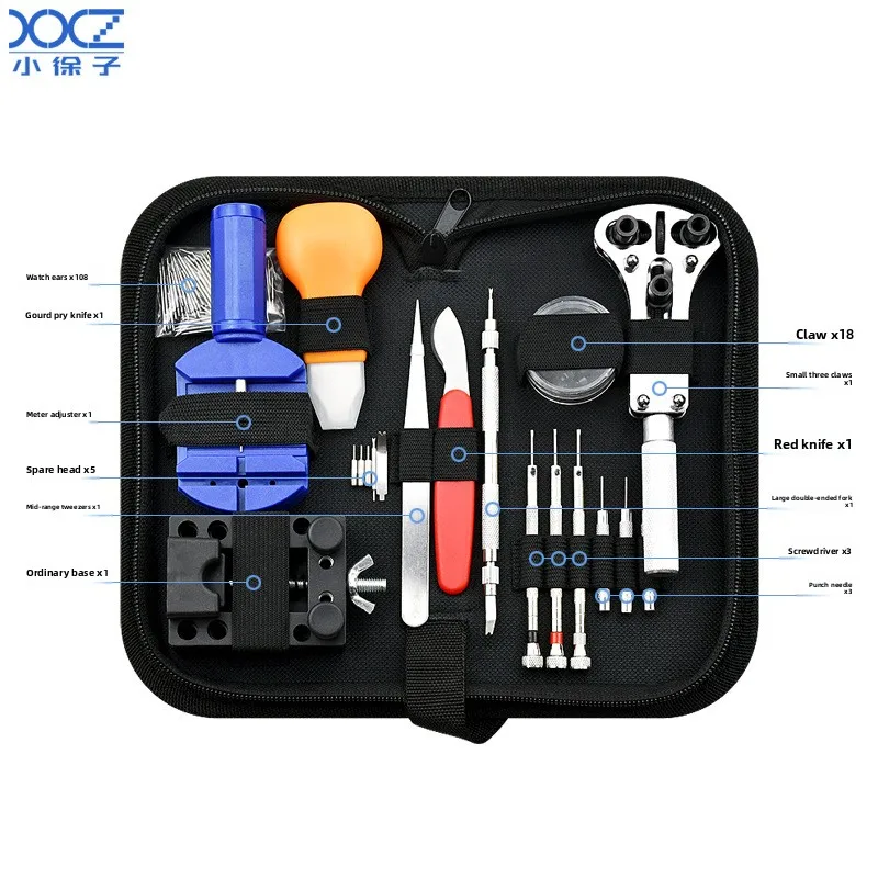 Das Uhrenreparaturwerkzeugset enthält eine Öffnungs-/Einstellvorrichtung mit drei Backen und 108-Ohrschraubendrehern mit vollständiger Spezifikation