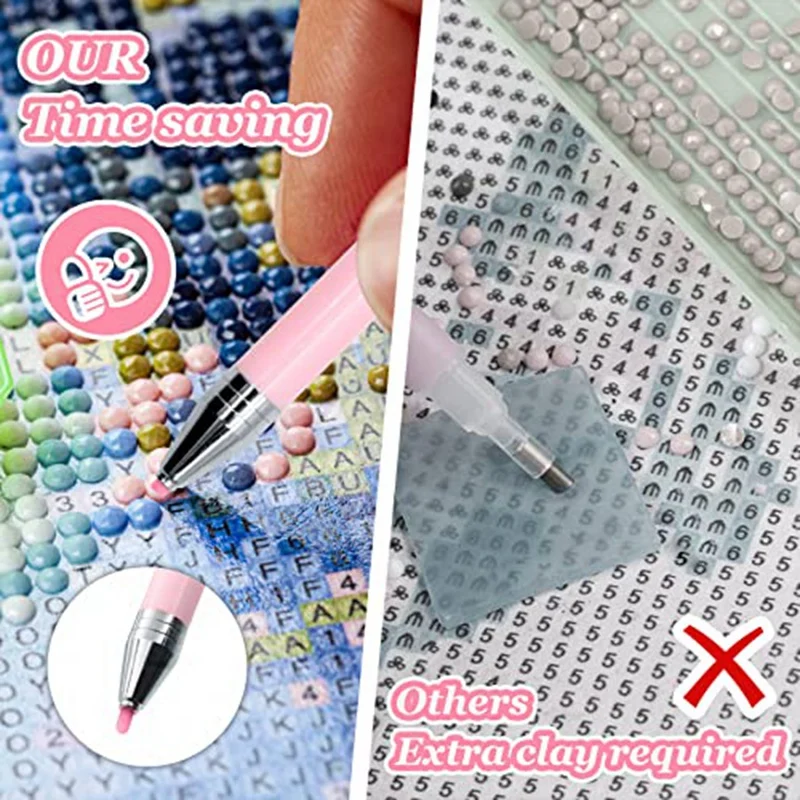 34 Pcs Rotating Glue Point Drill Pen Kit 2 Pcs Refillable Wax Pen With 32 Pcs Wax (Pink)