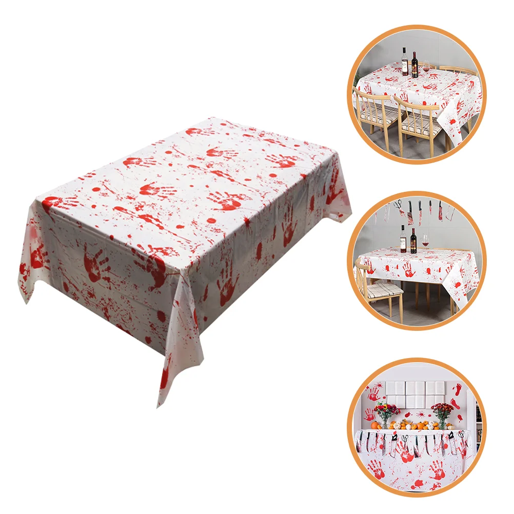 

Decor Tablecloths Bloody Handprint for Halloween Decorative Dinner Party Red Waterproof