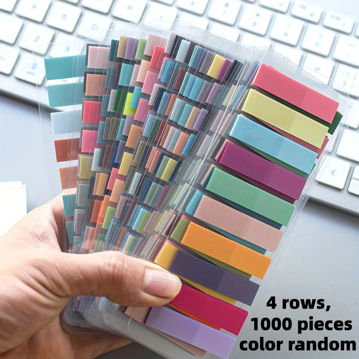 4 صفوف من 1000 ملاحظات لاصقة شفافة بلون مورادي عشوائي، ملصقات فئة لطيفة مع علامة سؤال وتصميمات قلب، مثالية لملاحظات الدراسة، الفهرسة والتنظيم، تصميم ممتع، مادة ورقية #4